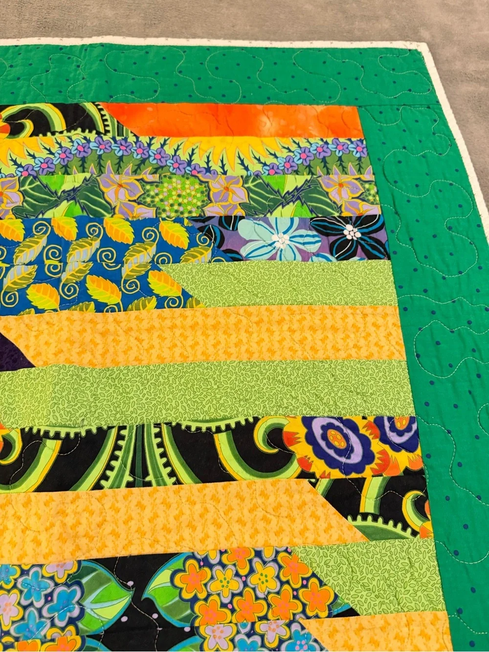 Handmade Bright Patchwork lap Quilt, wall hanging or bed accent. 29 x 37 inches.
